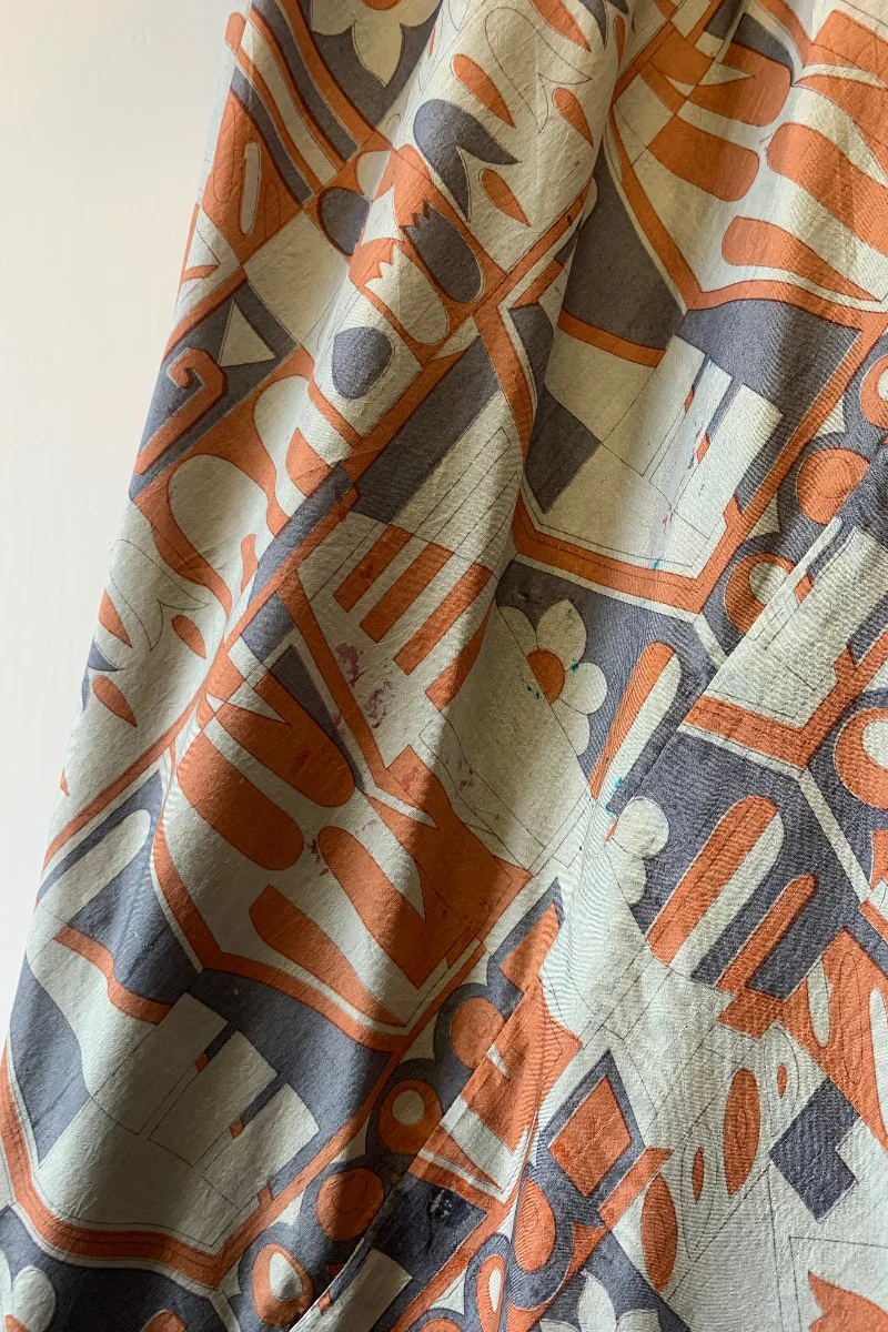 Goddess Dress - Misted Grey & Peach Patchwork - Vintage Pure Silk - XS - M/L - Image 4