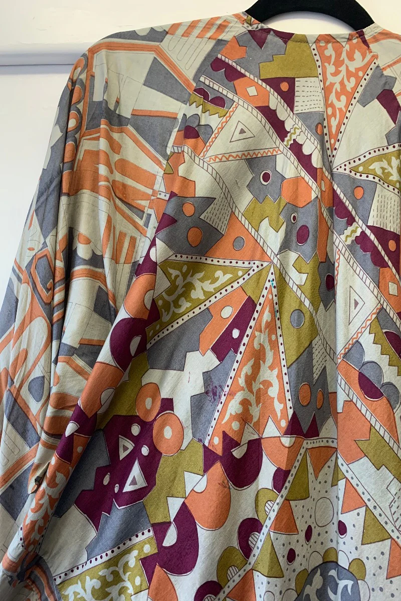 Goddess Dress - Misted Grey & Peach Patchwork - Vintage Pure Silk - XS - M/L - Image 5
