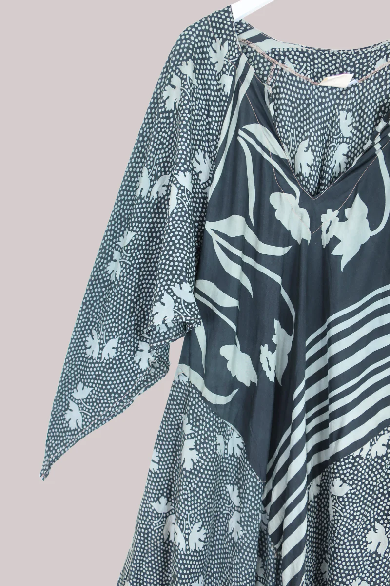 Goddess Pure Silk Dress - Monochrome Polka Florals - Size XL/XXL - Image 2