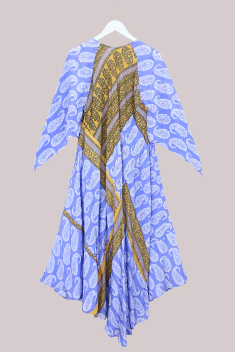 Goddess Vintage Sari Dress - Powder Blue Paisley - Size XL/XXL - Image 3