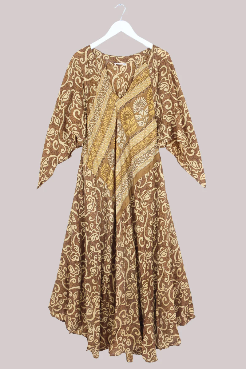 Goddess Pure Silk Dress - Saddle Brown Vines - Size M/L