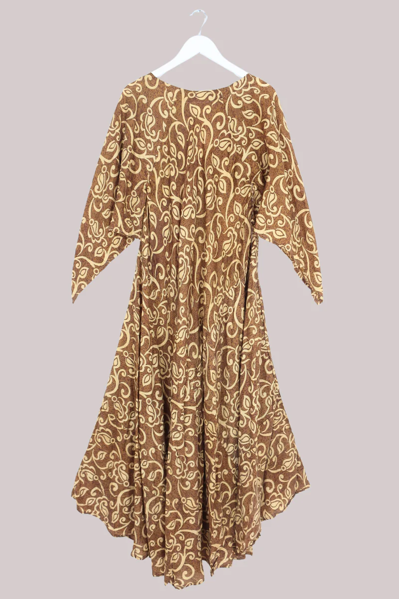 Goddess Pure Silk Dress - Saddle Brown Vines - Size M/L - Image 3
