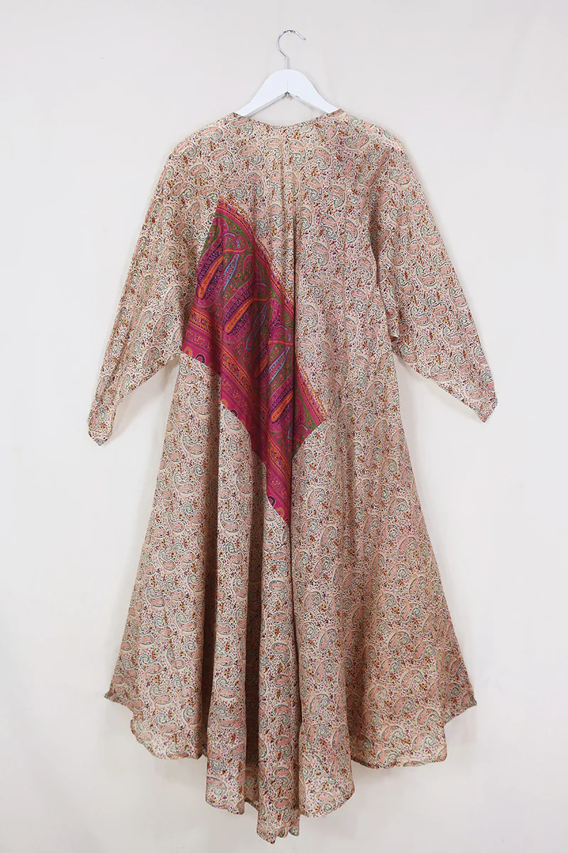 Goddess Dress - White Honey & Pink Paisley - Vintage Silk - Free Size - Image 3