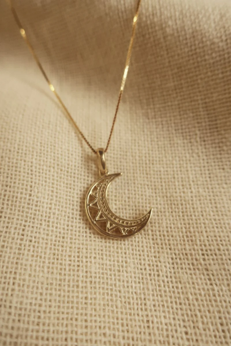 Gold Cut Out Crescent Moon Charm Necklace - Image 2