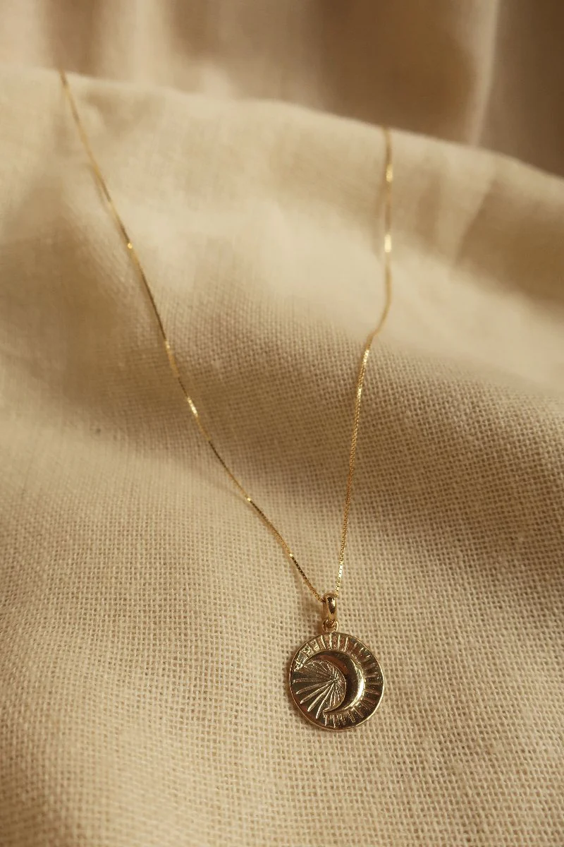 Gold Moon Beam Charm Necklace