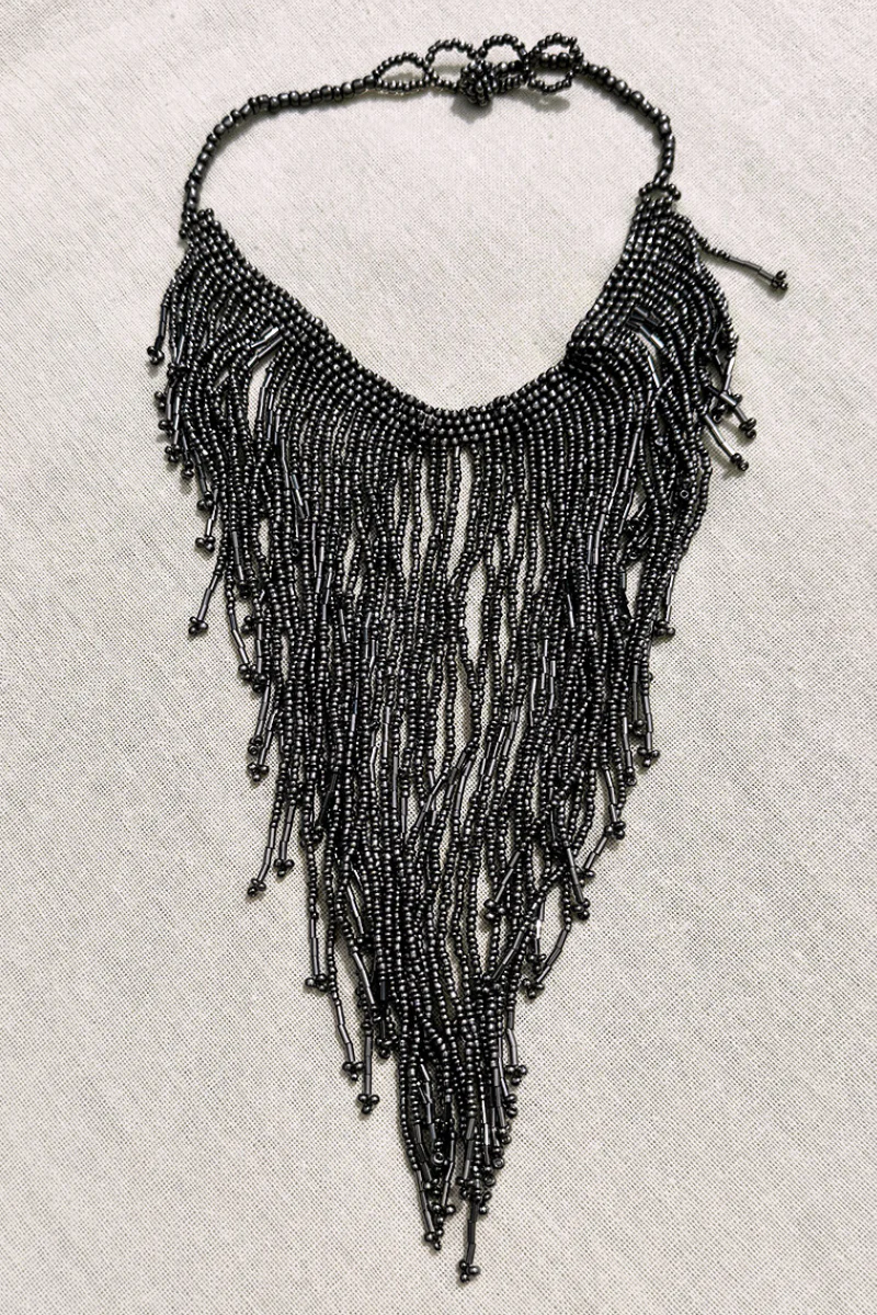 Gunpowder Grey Waterfall Beaded Necklace