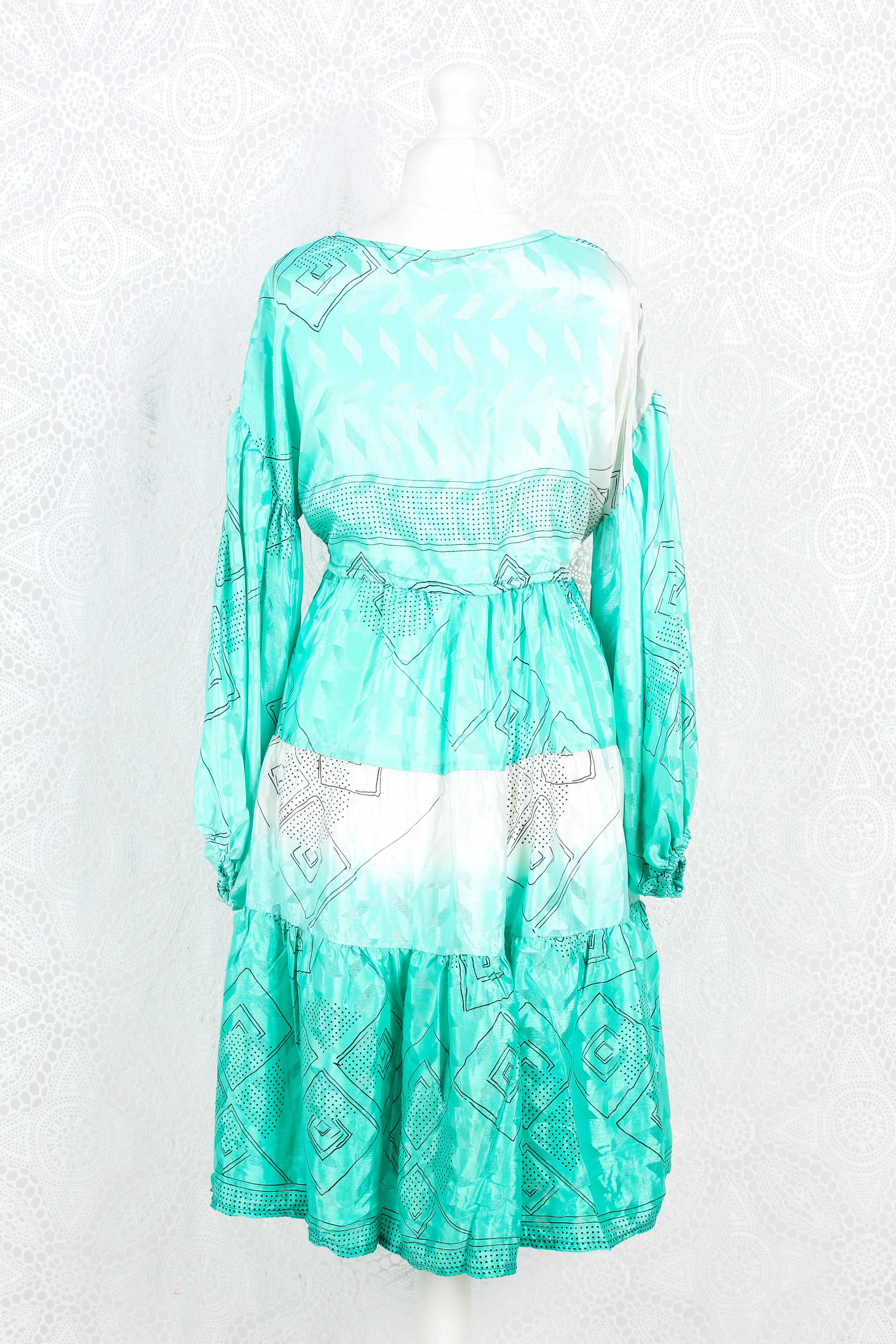 Gypsophila Mini Dress - Vintage Indian Sari -  Sheer Seafoam Green - M/L - Image 3