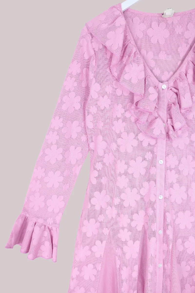 Harriet Lace Robe Dress in Fantasy Pink Daisies - Image 4