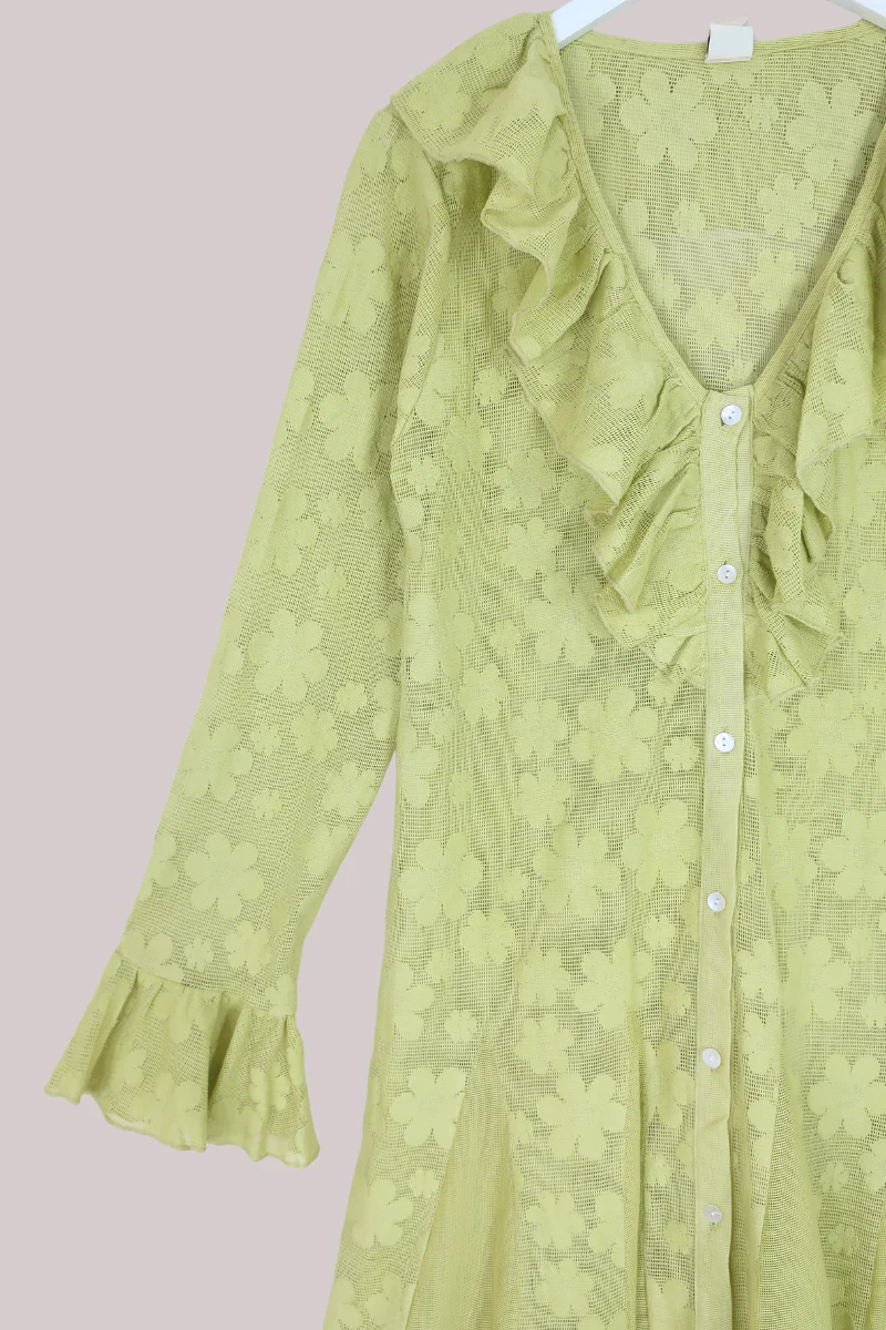 Harriet Lace Robe Dress in Wish Green Daisies - Image 4