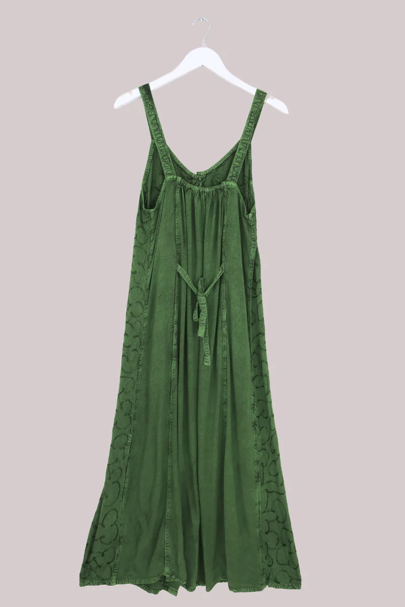 Indian Button-Up Maxi Sundress in Forest Green - Free Size - Image 3