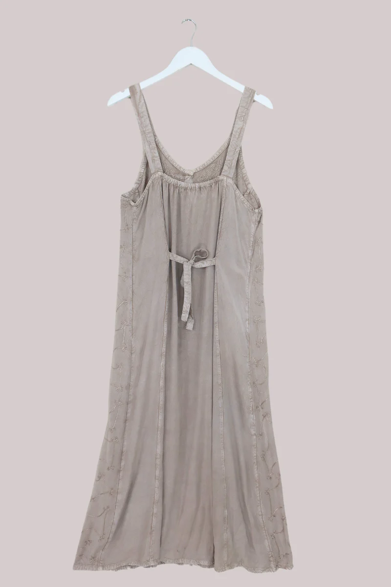 Indian Button-Up Maxi Sundress with Maple Floral Embroidery - Free Size - Image 3