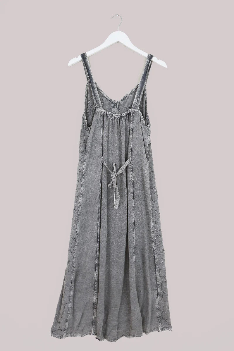 Indian Button-Up Maxi Sundress in Moon Grey - Free Size - Image 3