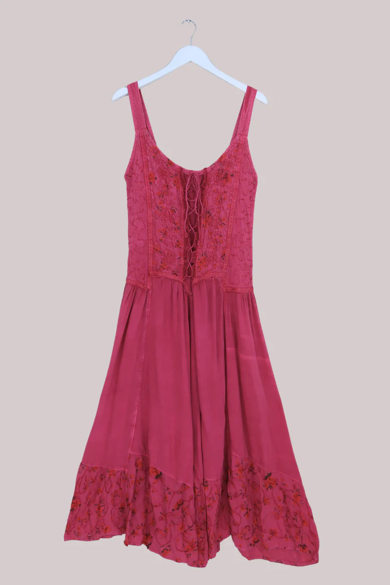 Embroidered Corset Maxi in Berry Pink Floral - Free Size - Image 2
