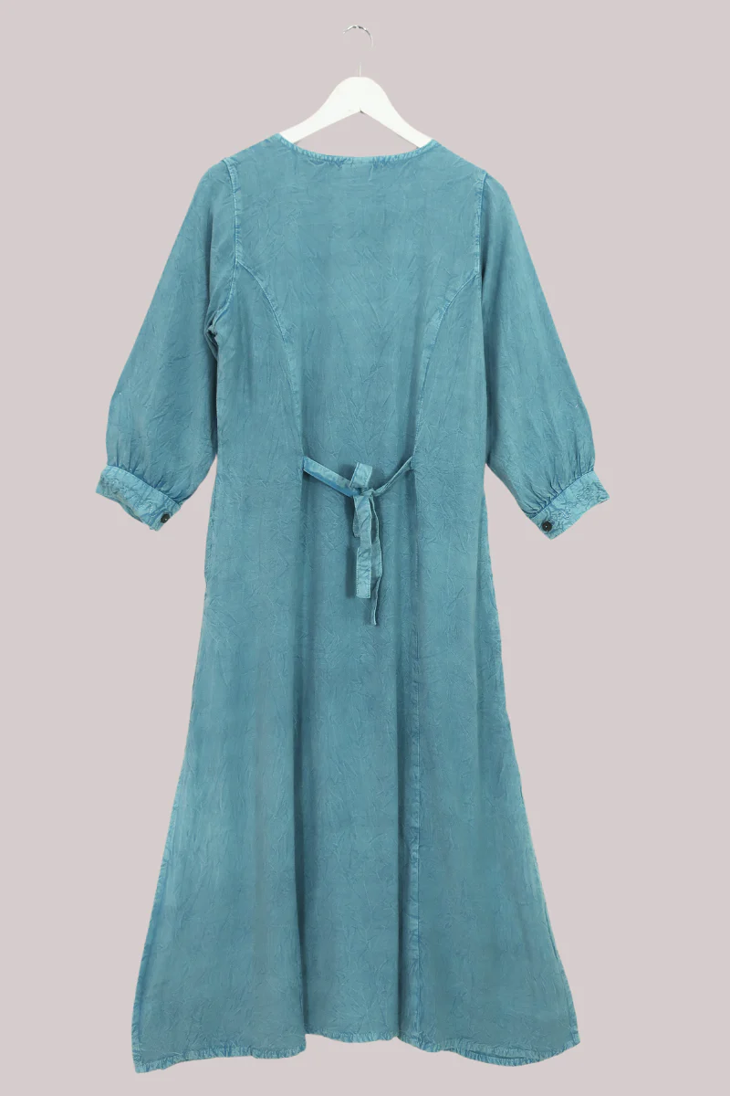 Indian Embroidered Half-Sleeve Maxi in Pearl Blue Floral - Image 5