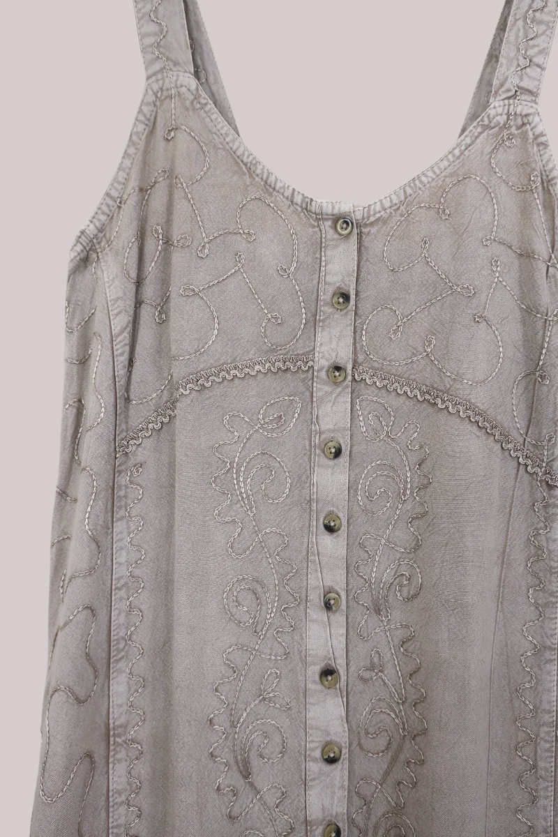 Embroidered Button-Up Mini Slip Dress in Maple White - Free Size - Image 4