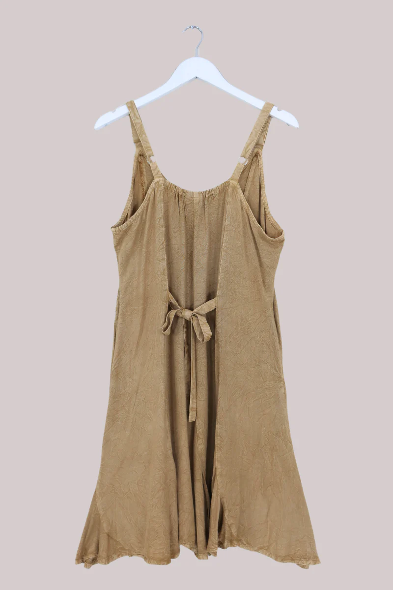 Indian Embroidered Mini Slip Dress in Stone Beige - Free Size - Image 3