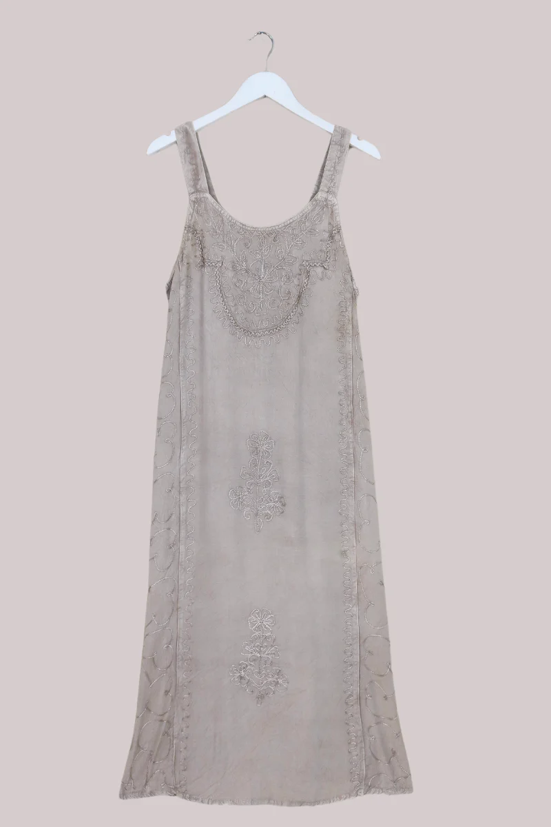 Indian Embroidered Strappy Maxi in Maple White