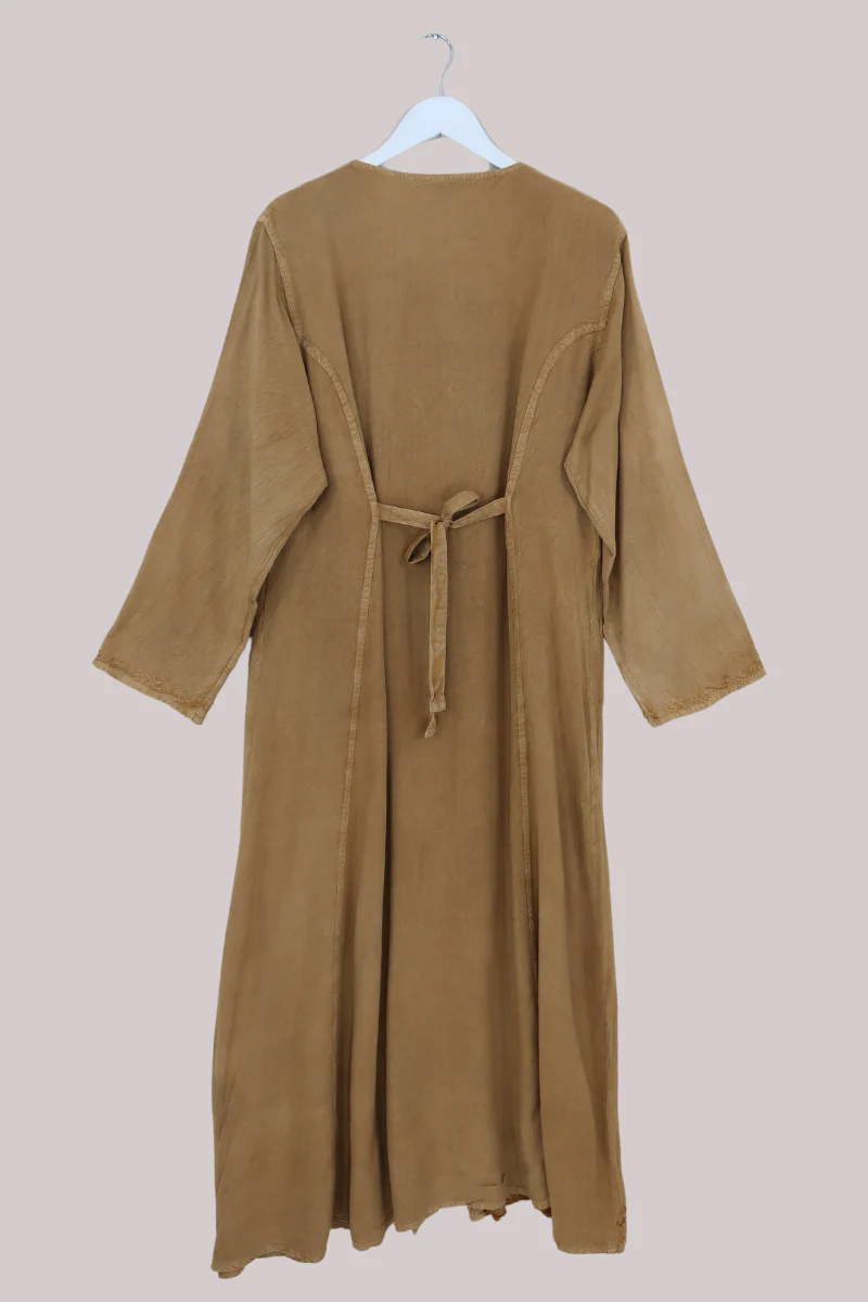 Indian Velvet Embroidered Kaftan in Honey Gold - Image 5