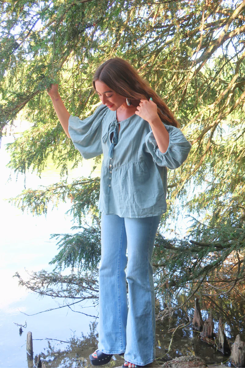 Iris Folk Top in Quill Blue - Image 3