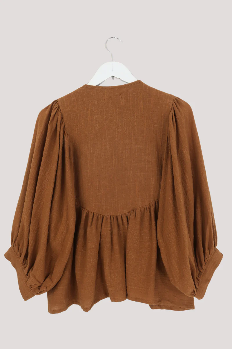 Iris Folk Top in Tan - Image 3