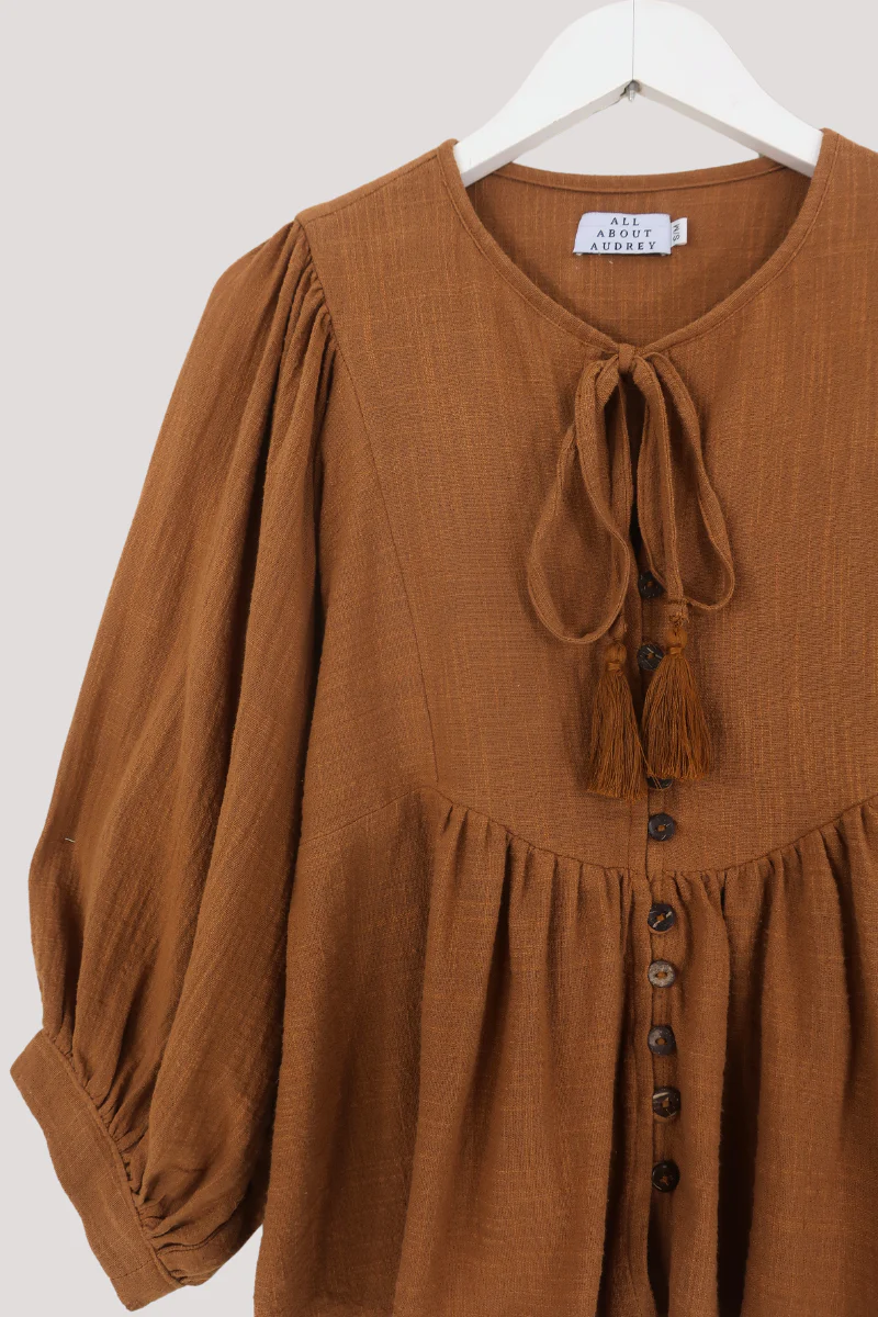 Iris Folk Top in Tan - Image 4