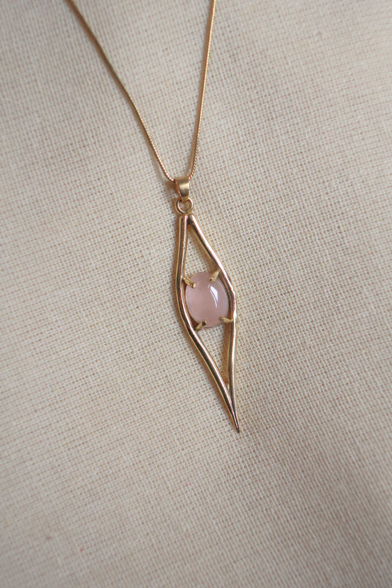 Iris Pendant Necklace in Gold with Rose Quartz - Image 2