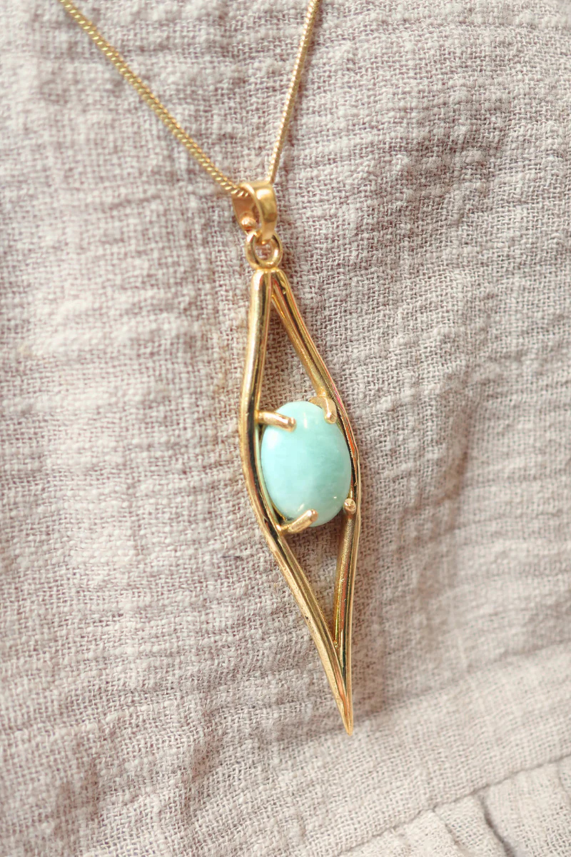 Iris Pendant Necklace in Gold with Amazonite - Image 2
