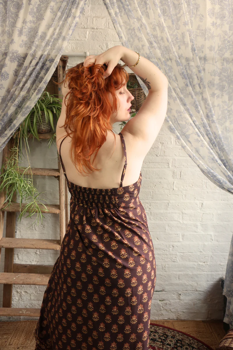 Isobel Maxi Dress in Saddle Brown Block Print Floral - Image 5