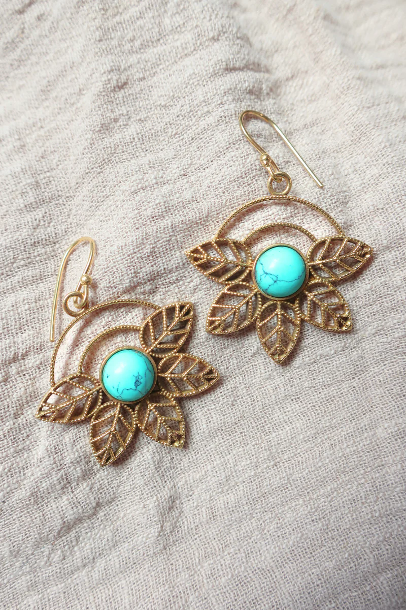 Ivy Drop Earrings in Gold with Reconstituted Turquoise - Image 2