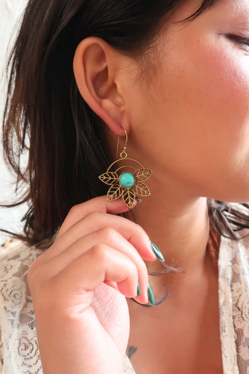 Ivy Drop Earrings in Gold with Reconstituted Turquoise - Image 3