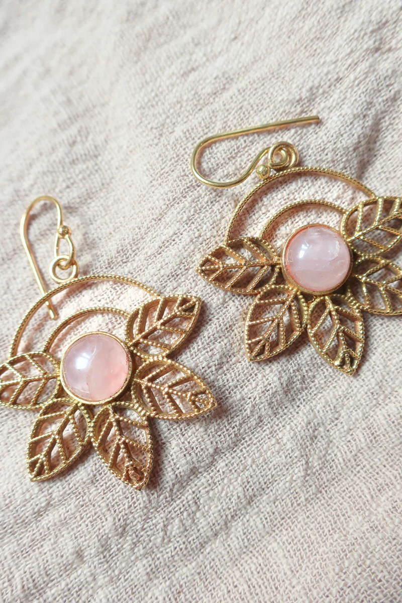 Ivy Drop Earrings in Gold with Rose Quartz - Image 2