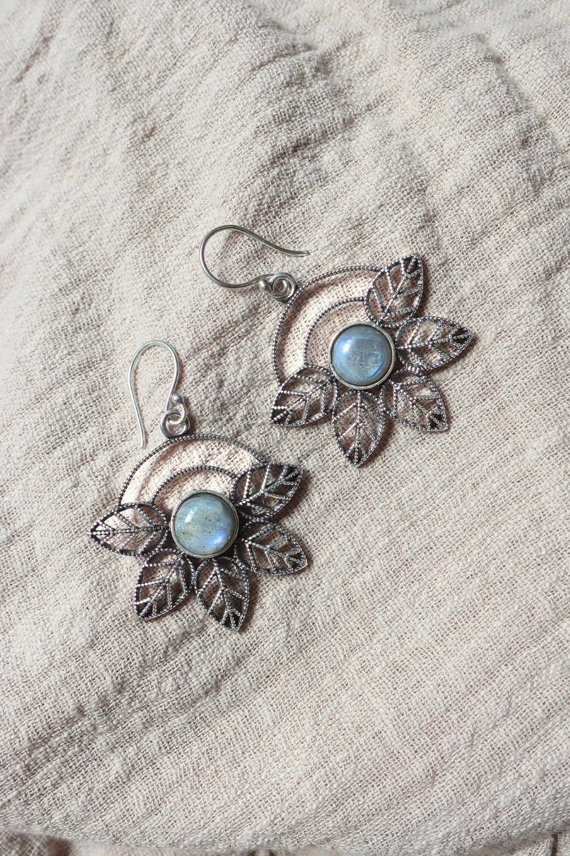 Ivy Drop Earrings in Silver with Marbled Tourmaline - Image 2