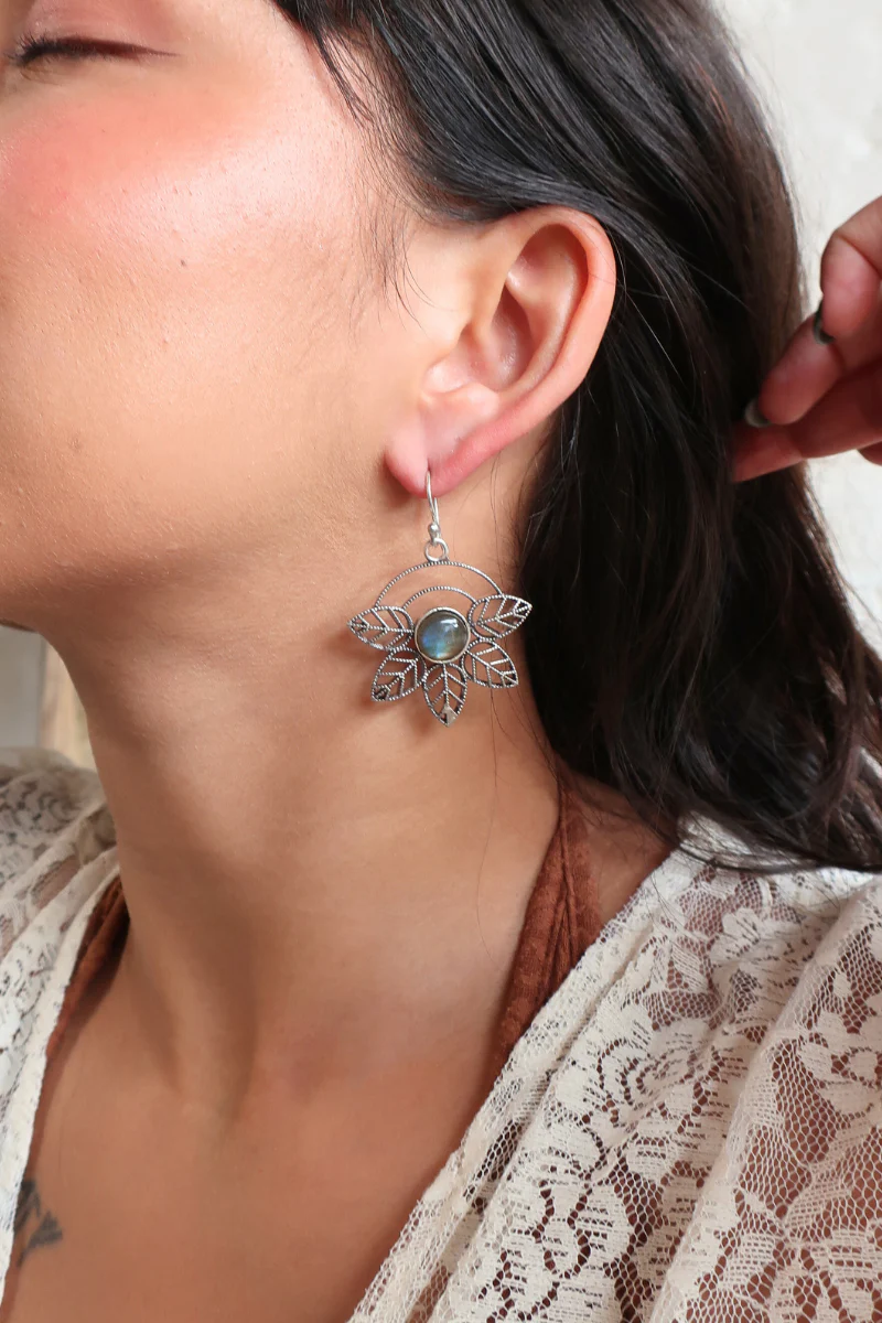 Ivy Drop Earrings in Silver with Marbled Tourmaline - Image 3