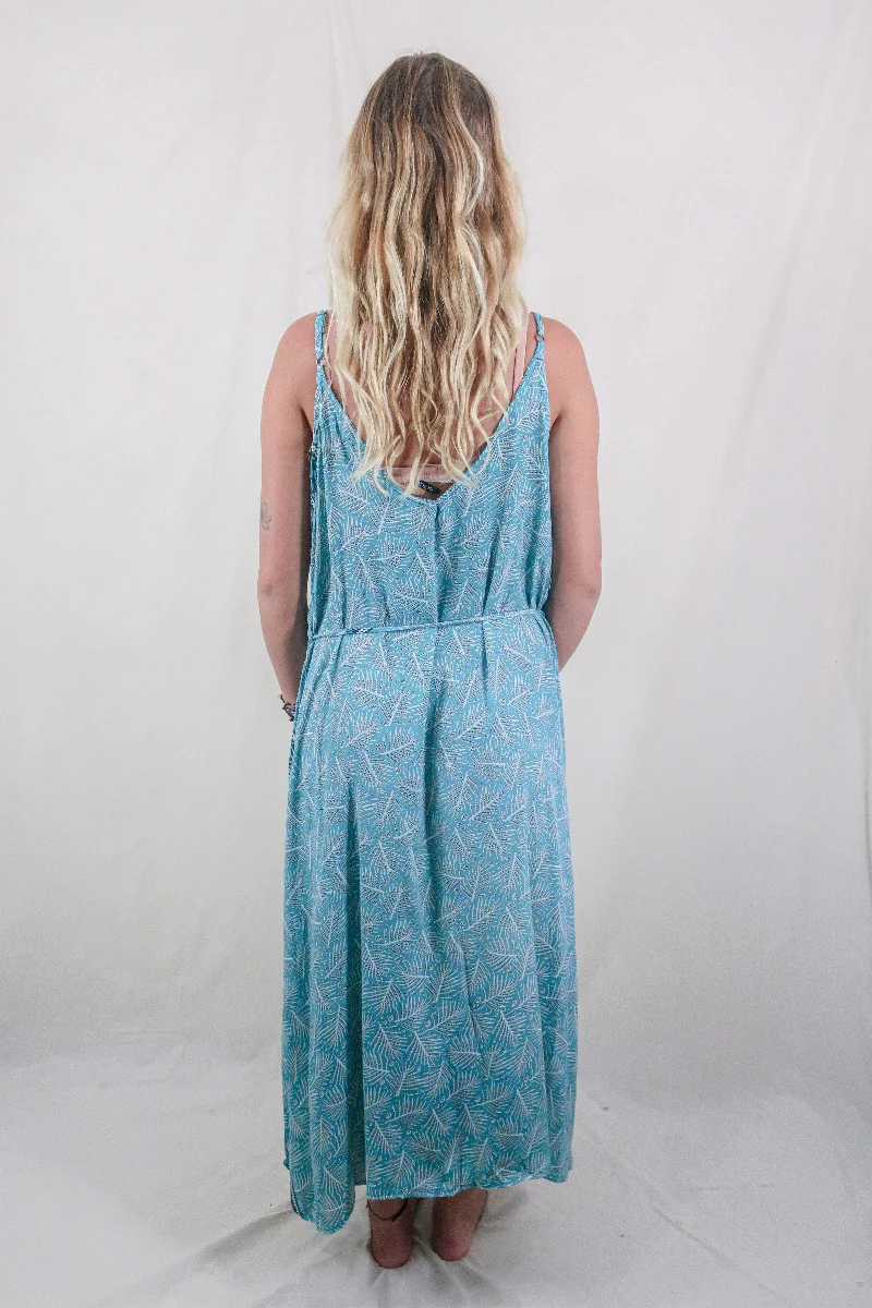 Jamie Dress - Indian Sari Slip - Beach Blue Ferns - Size M/L - Image 3