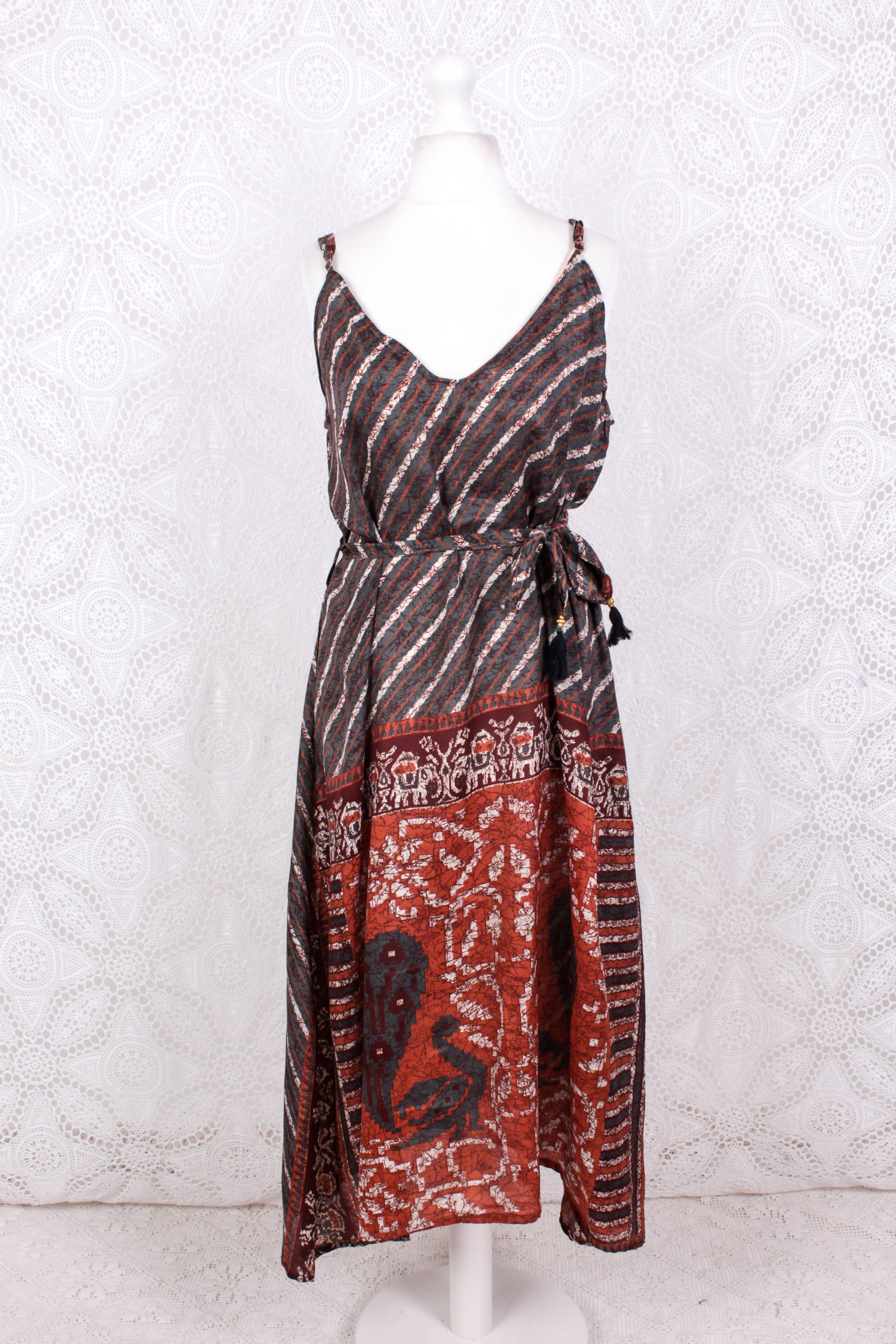 Jamie Dress - Indian Sari Slip Dress - Pewter, Mahogany & Copper - Size M/L - Image 2