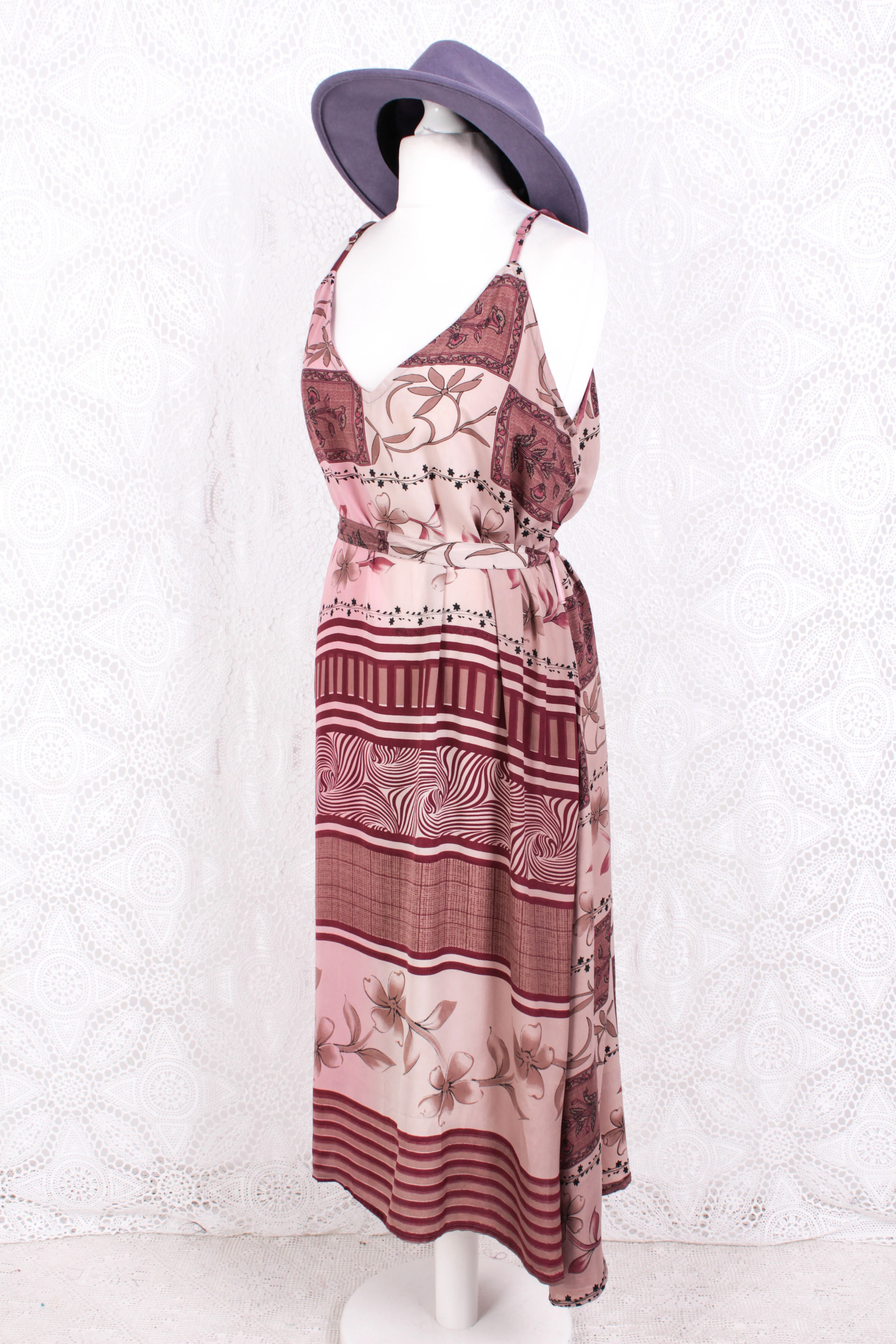Jamie Dress - Indian Sari Slip Dress - Berry Blush Floral - Size M/L - Image 2