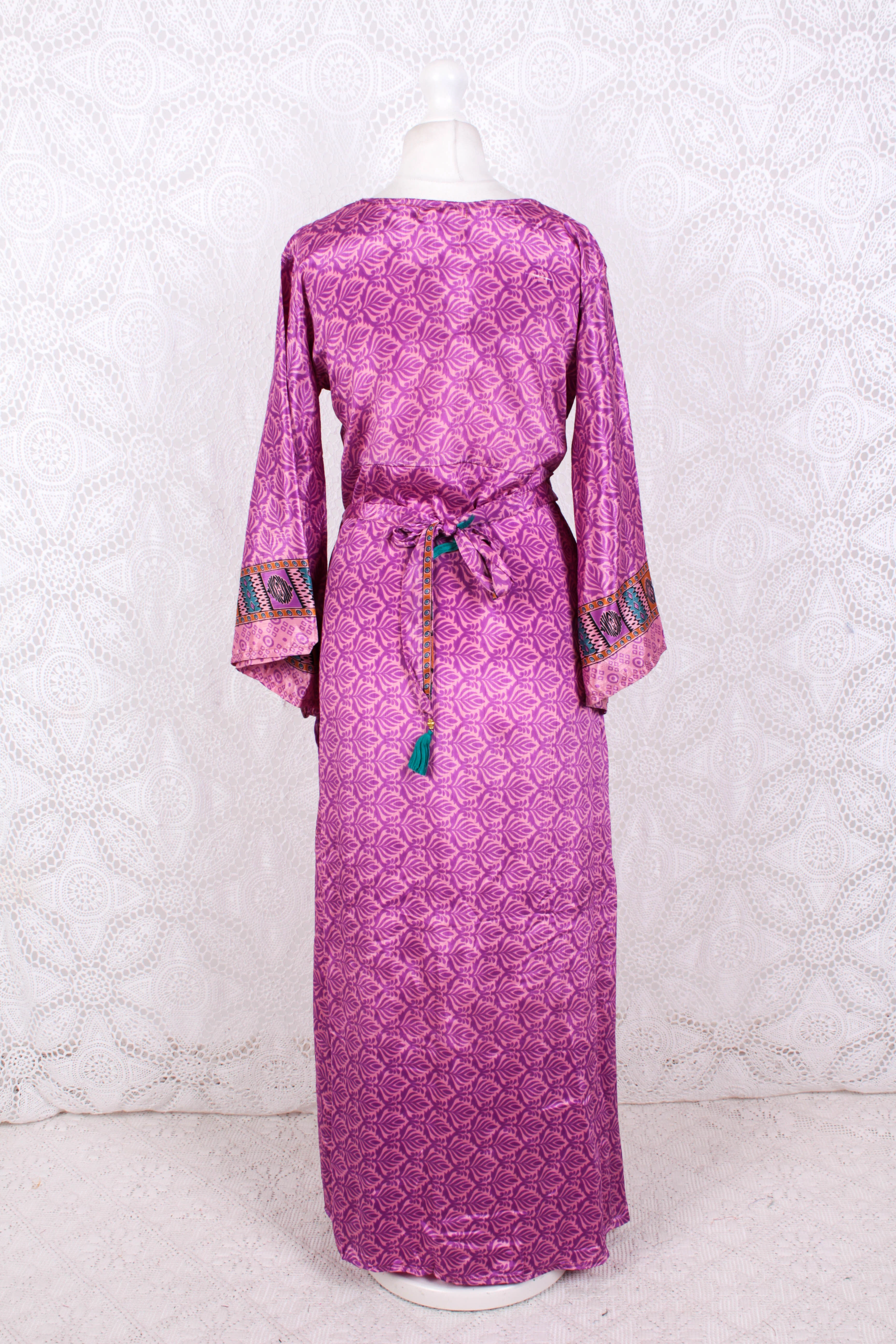 Jasmine Maxi Dress - Pink & Purple Vintage Sari - Size S/M - Image 4