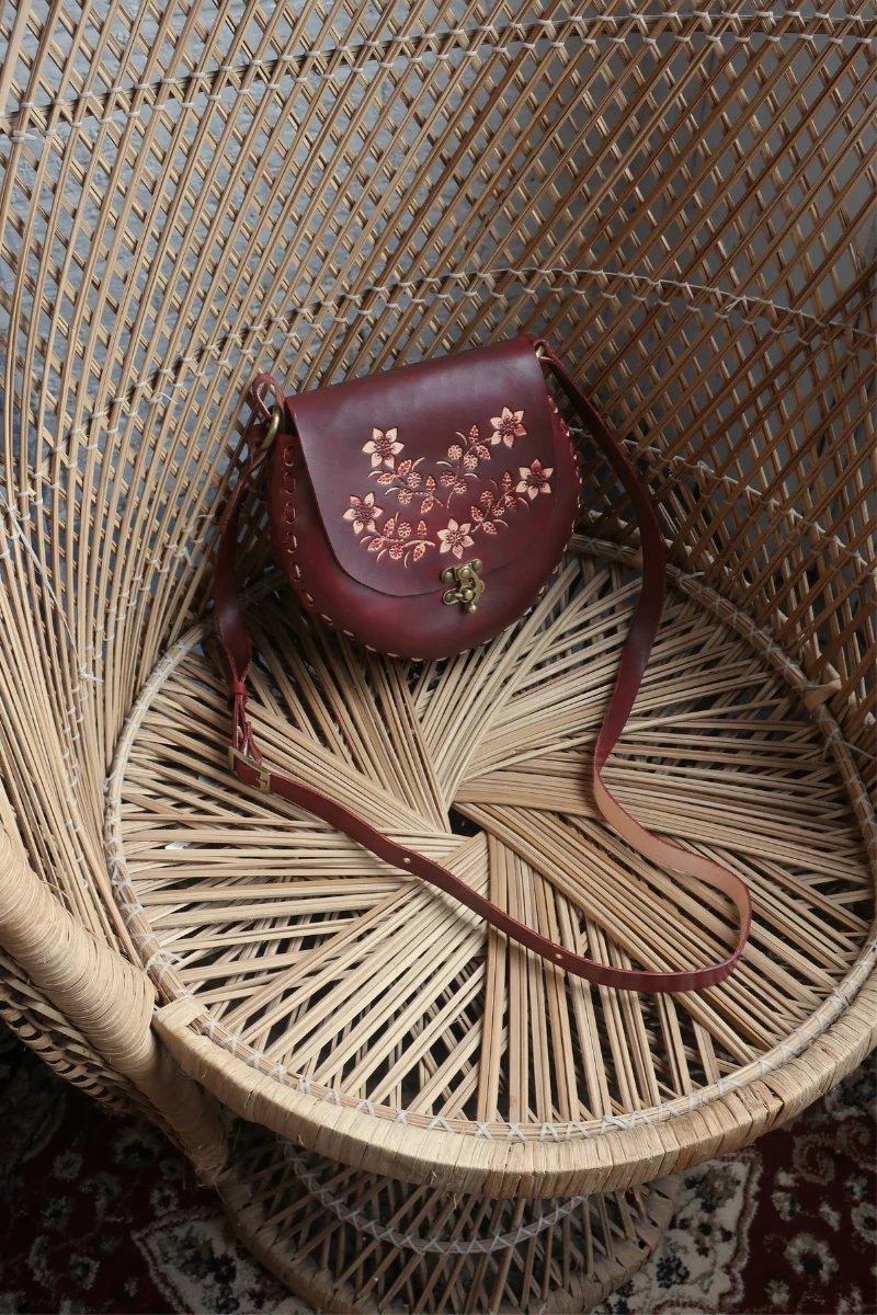 Jemima Embossed Saddle Bag in Antler Brown - Image 2