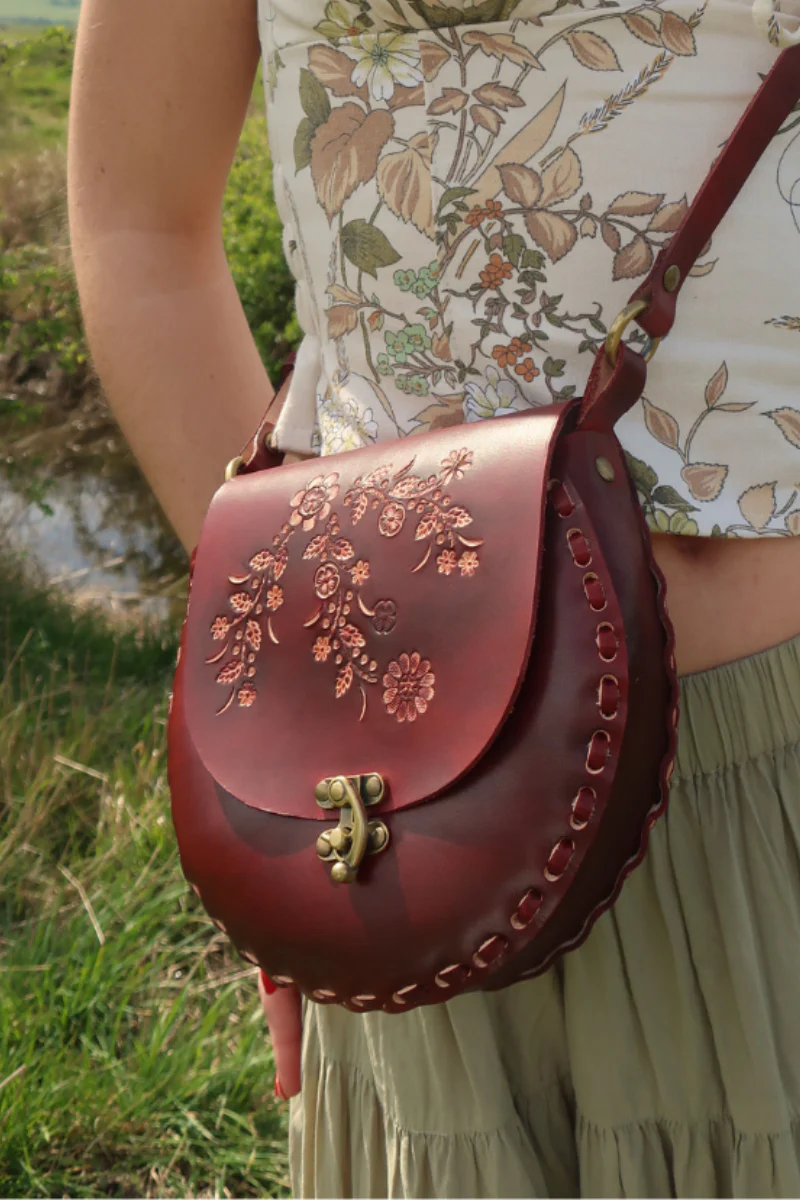 Jemima Embossed Saddle Bag in Antler Brown - Image 3