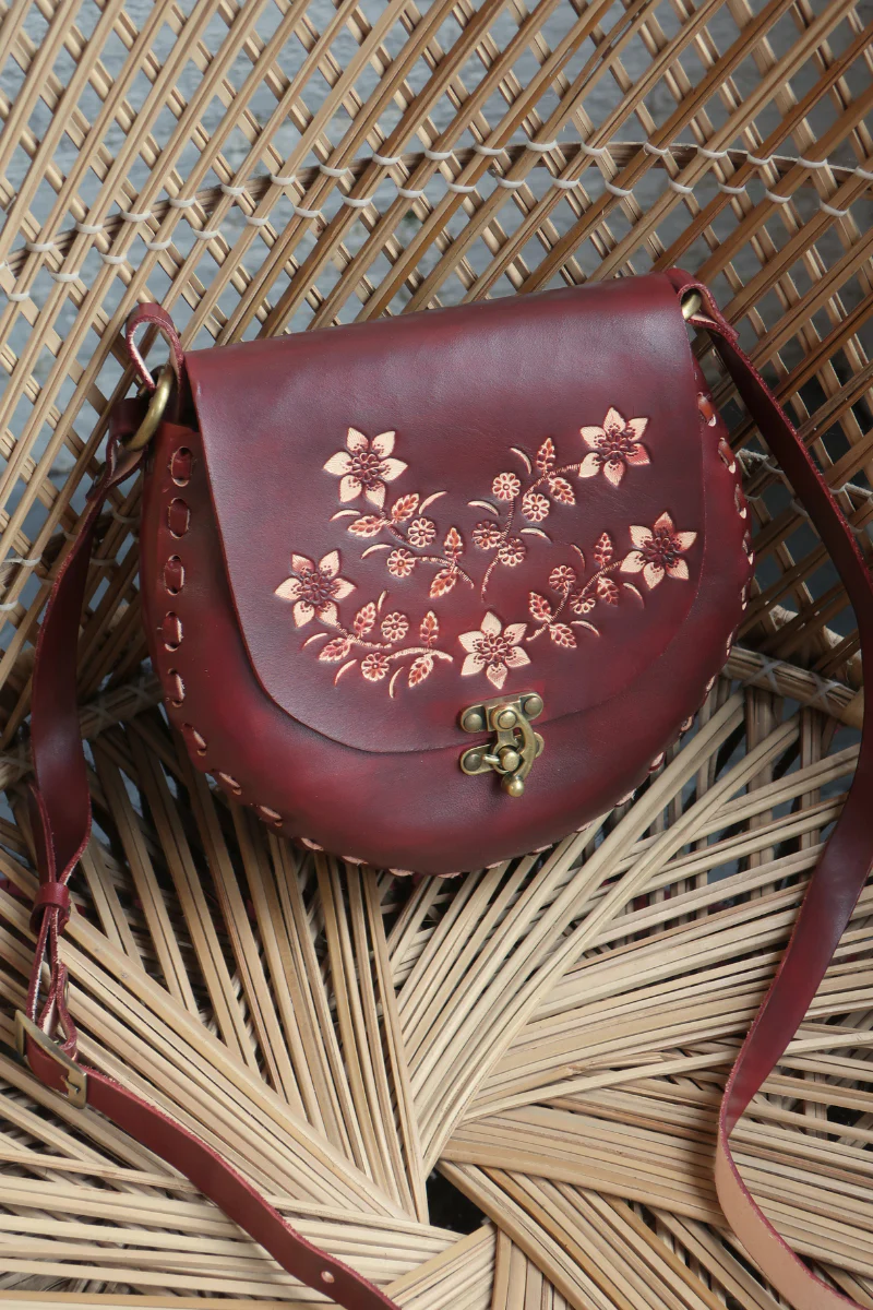 Jemima Embossed Saddle Bag in Antler Brown - Image 4