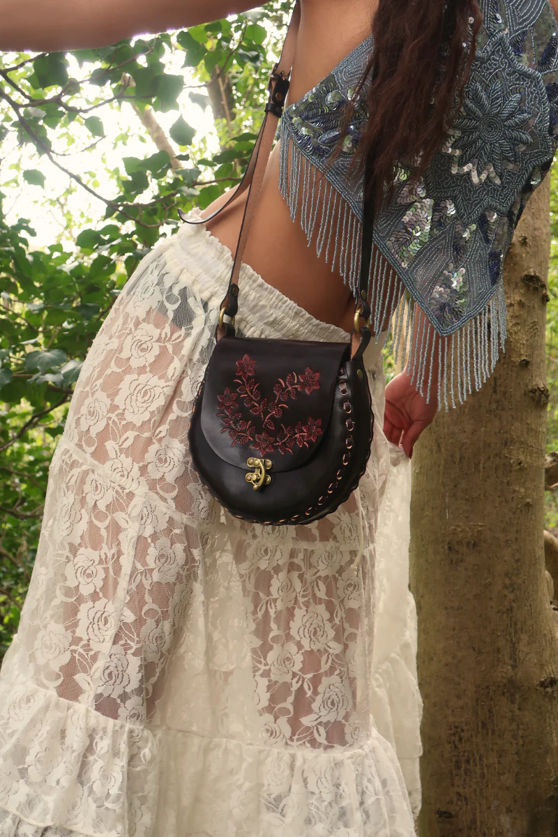 Jemima Embossed Saddle Bag in Black Orchid