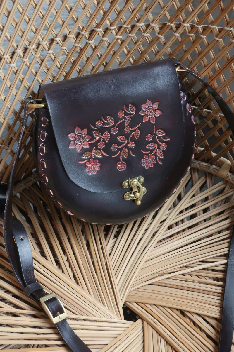 Jemima Embossed Saddle Bag in Black Orchid - Image 3