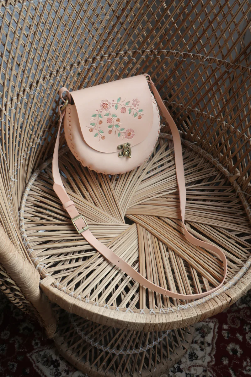 Jemima Embossed Saddle Bag in Peach Blossom - Image 2