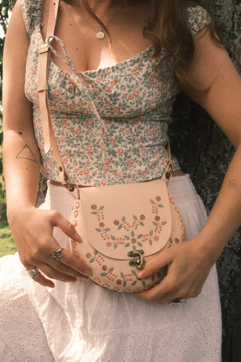 Jemima Embossed Saddle Bag in Peach Blossom - Image 3