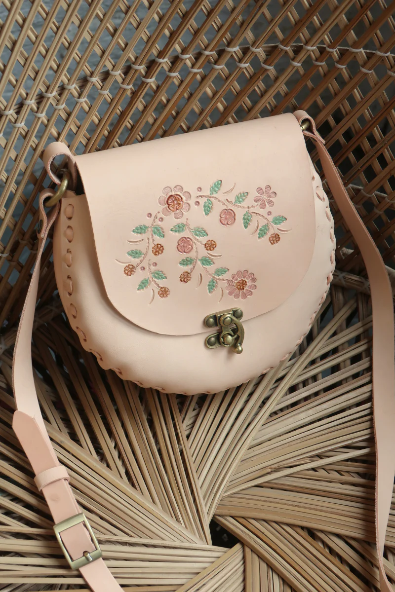 Jemima Embossed Saddle Bag in Peach Blossom - Image 4