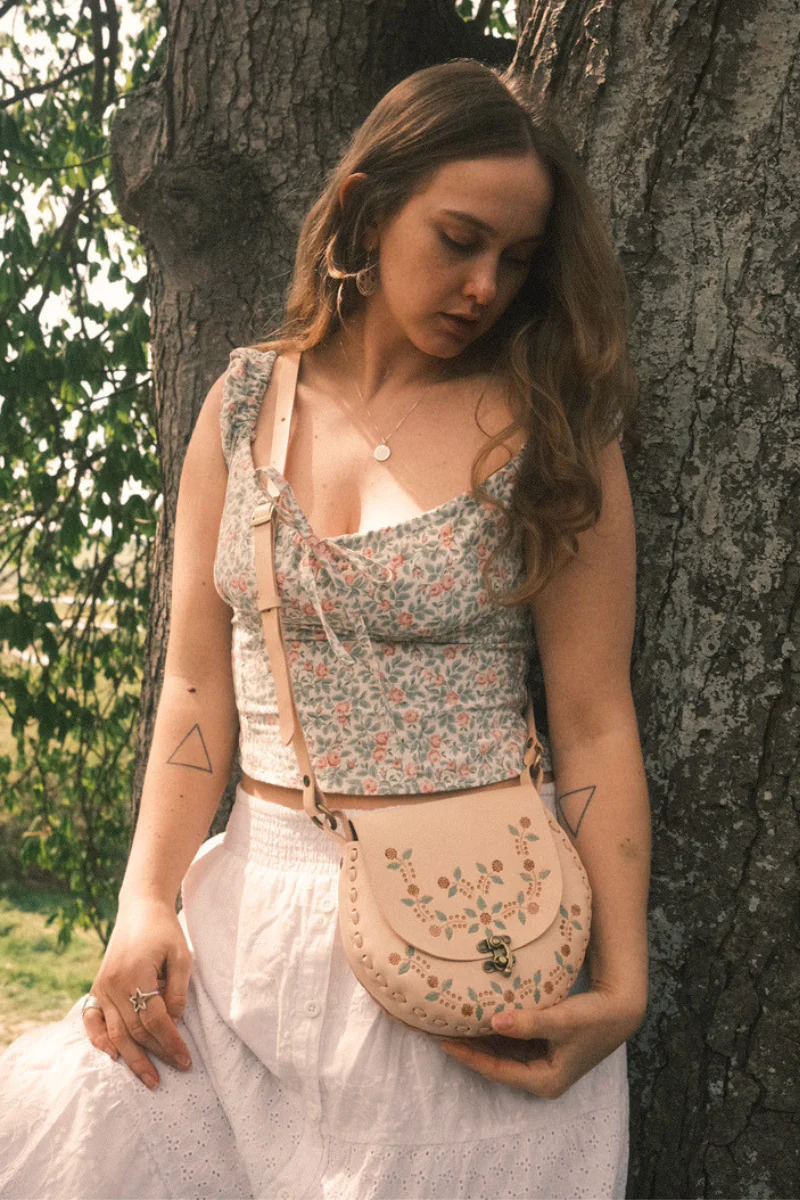 Jemima Embossed Saddle Bag in Peach Blossom - Image 5