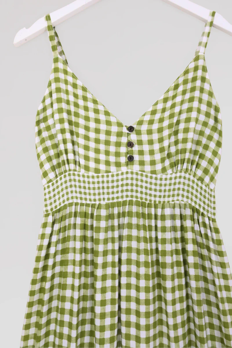 Jessie Maxi Dress in Apple Green Gingham - Image 3