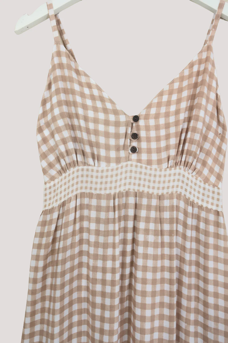 Jessie Maxi Dress in Biscuit Brown Gingham - Image 3