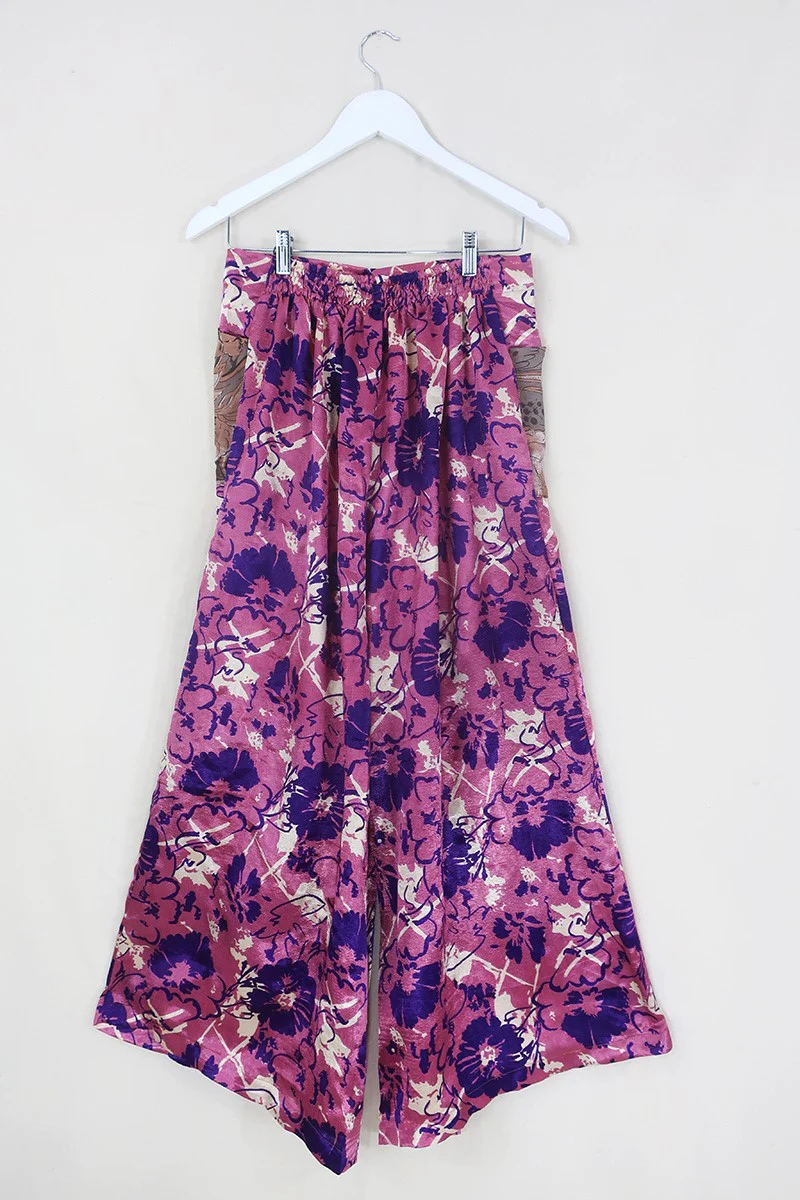 Joni High Waisted Flares - Vintage Sari - Deep Blush Shimmer - Free Size M/L - Image 3