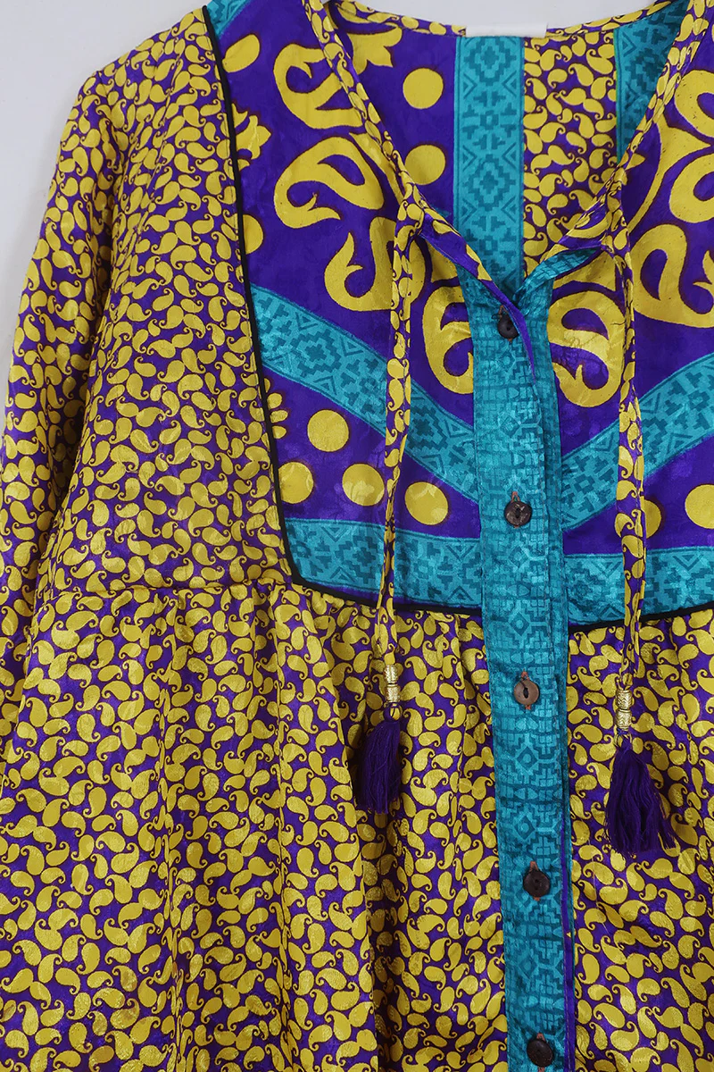 Jude Tunic Top - Violet & Gold Paisley Shimmer - Vintage Indian Sari - Size M/L - Image 2